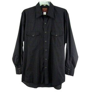 Vintage Rustler X Long Tails Black Shirt Mens Size 15.5 Pearl Snap Long Sleeve